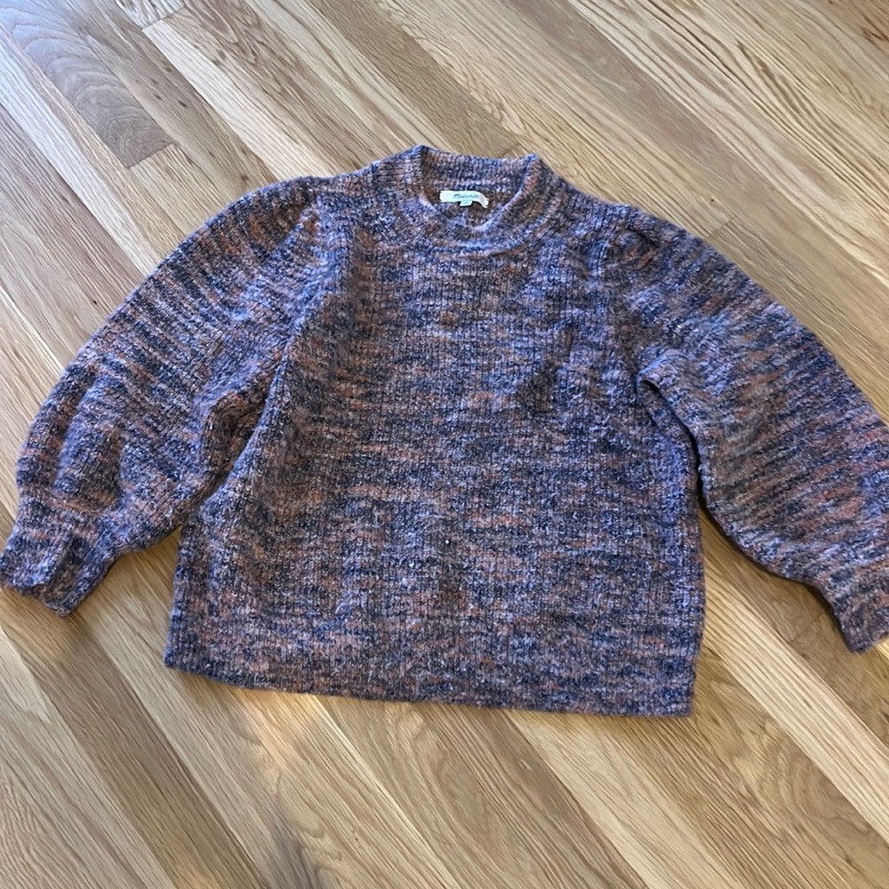 Madewell Cropped Sleeve Sweater, Marled Purple - Medium